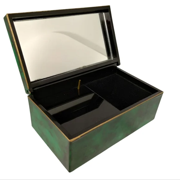 Vintage Otagiri Lacquerware Malachite Jewelry Music Box Shadow Play Greensleeves